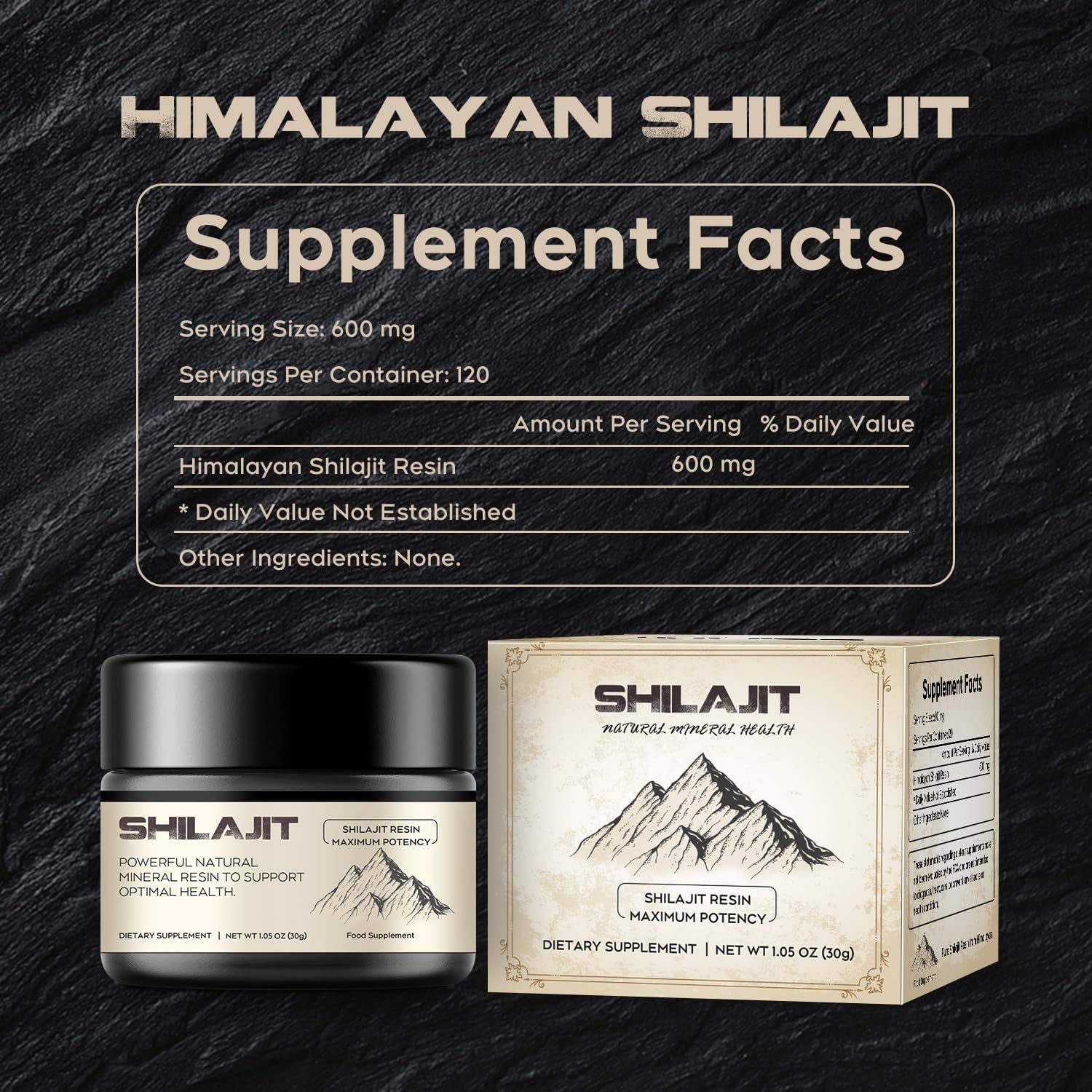 Shilajit Resin,  Pure Himalayan Shilajit Resin 600Mg with 85+ Trace Minerals Complex Beverage for Energy Support, 30 Grams a Box for Suggust 2 Months